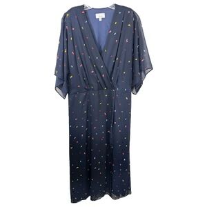 Signature by Robbie Bee Plus Size 18W Maxi Dress Navy Blue‎ Dotted Print 1077